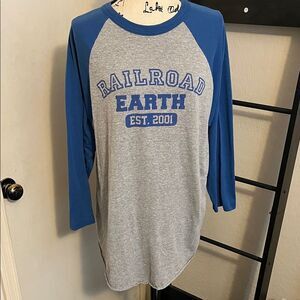 Y2K Railroad Earth Est 2001 Opening Day 1759 Blue Gray Raglan Shirt Music